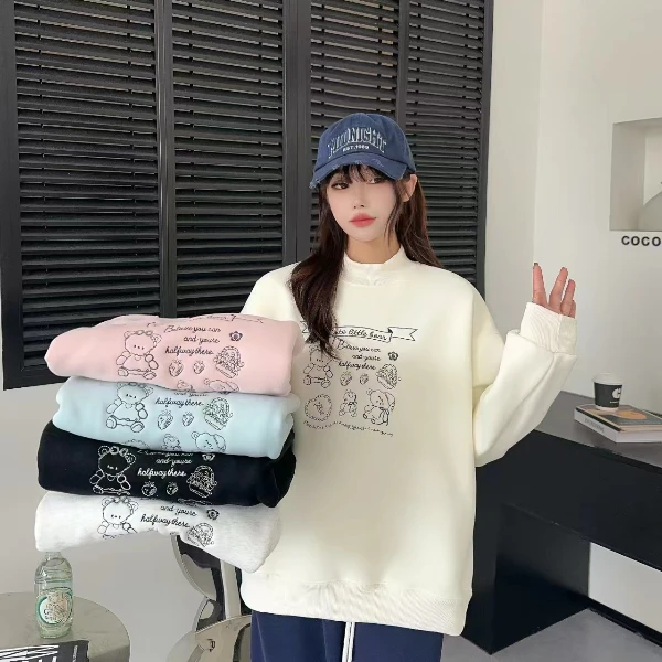636半高领 重工刺绣 奥粒绒 糖果色猫咪刺绣 加绒加厚显瘦卫