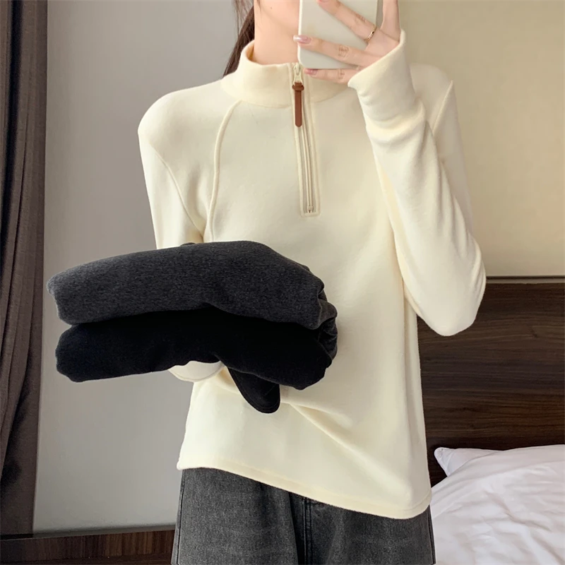 哺乳衣德绒打底衫喂奶上衣产后秋冬潮拉链短款纯色潮保暖长袖t恤