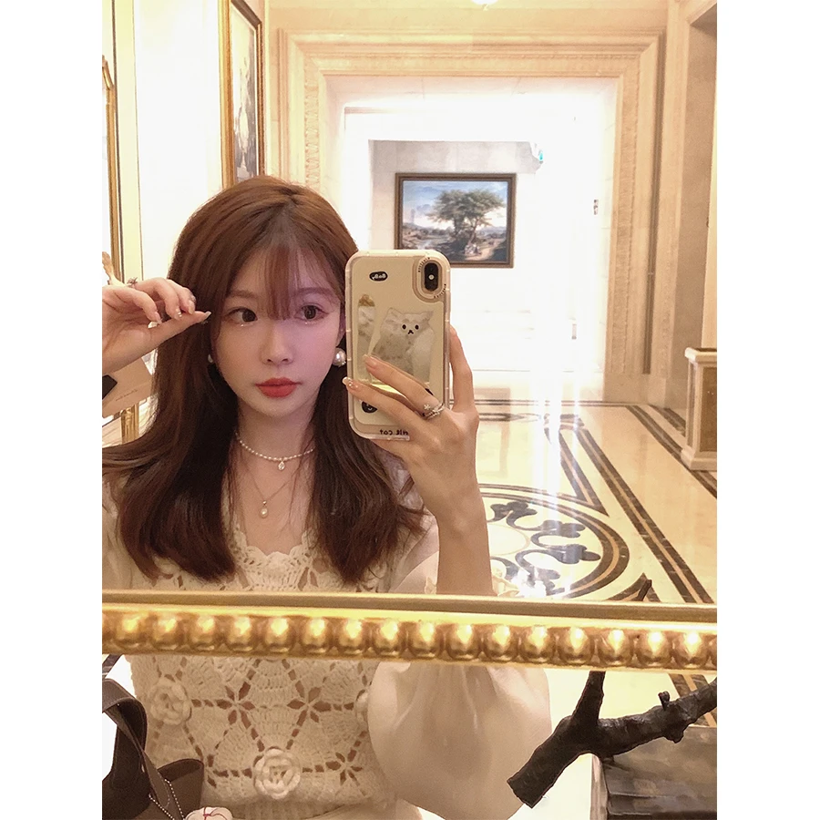 金蘑菇菇 少女的信笺/温柔甜美复古艺术感钩花拼接设计感毛衣