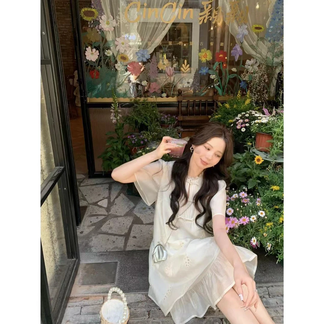 金蘑菇菇【白甜梨】少女感减龄天丝连衣裙温柔气质约会度假风