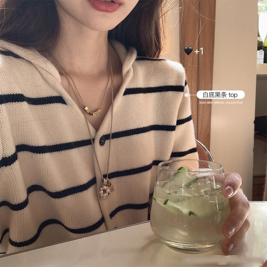 金蘑菇菇 甜蜜冬日 日杂条纹 / 松弛休闲感 冬日搭配风格感长袖