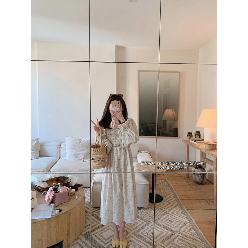 金蘑菇菇 crush花束恋爱 / 重工100棉法式田园风藏肉印花连衣裙子