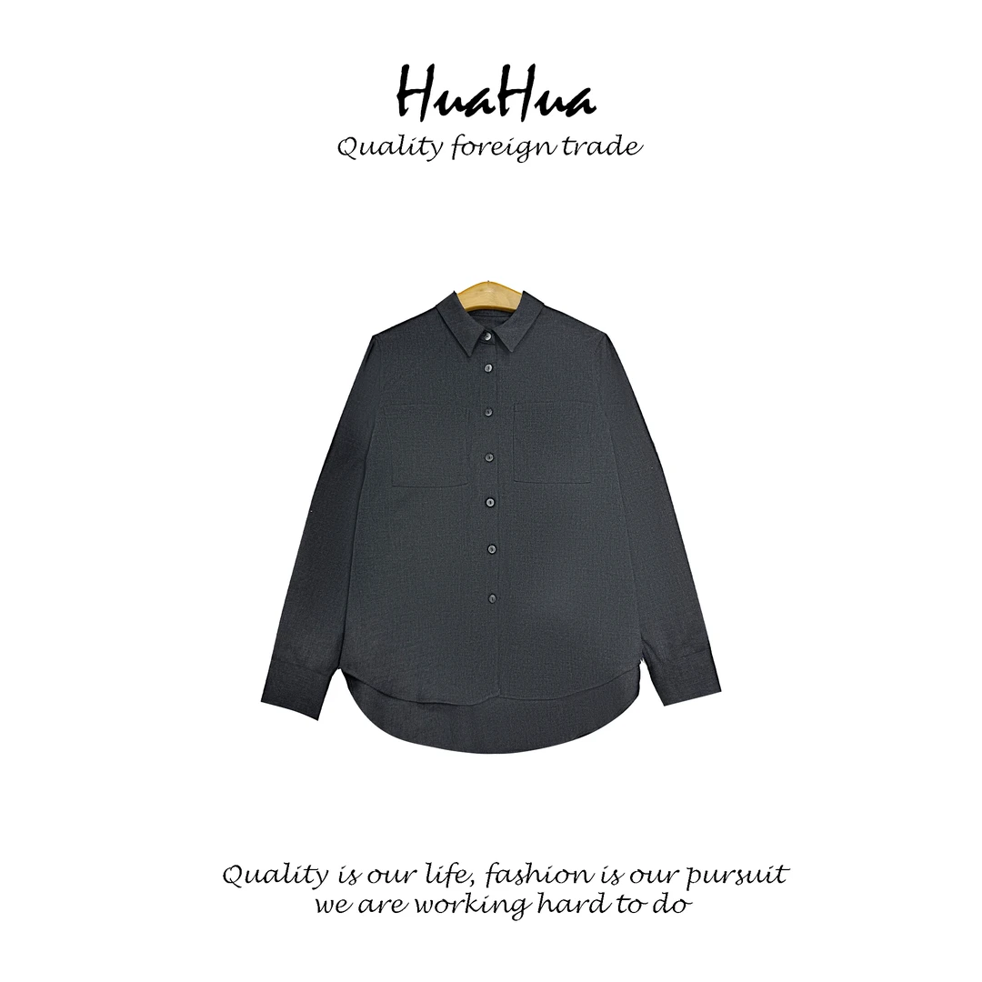 HUASNV 【100%绵羊毛】高支美丽诺羊毛夹花肌理花呢长袖衬衫 G0093