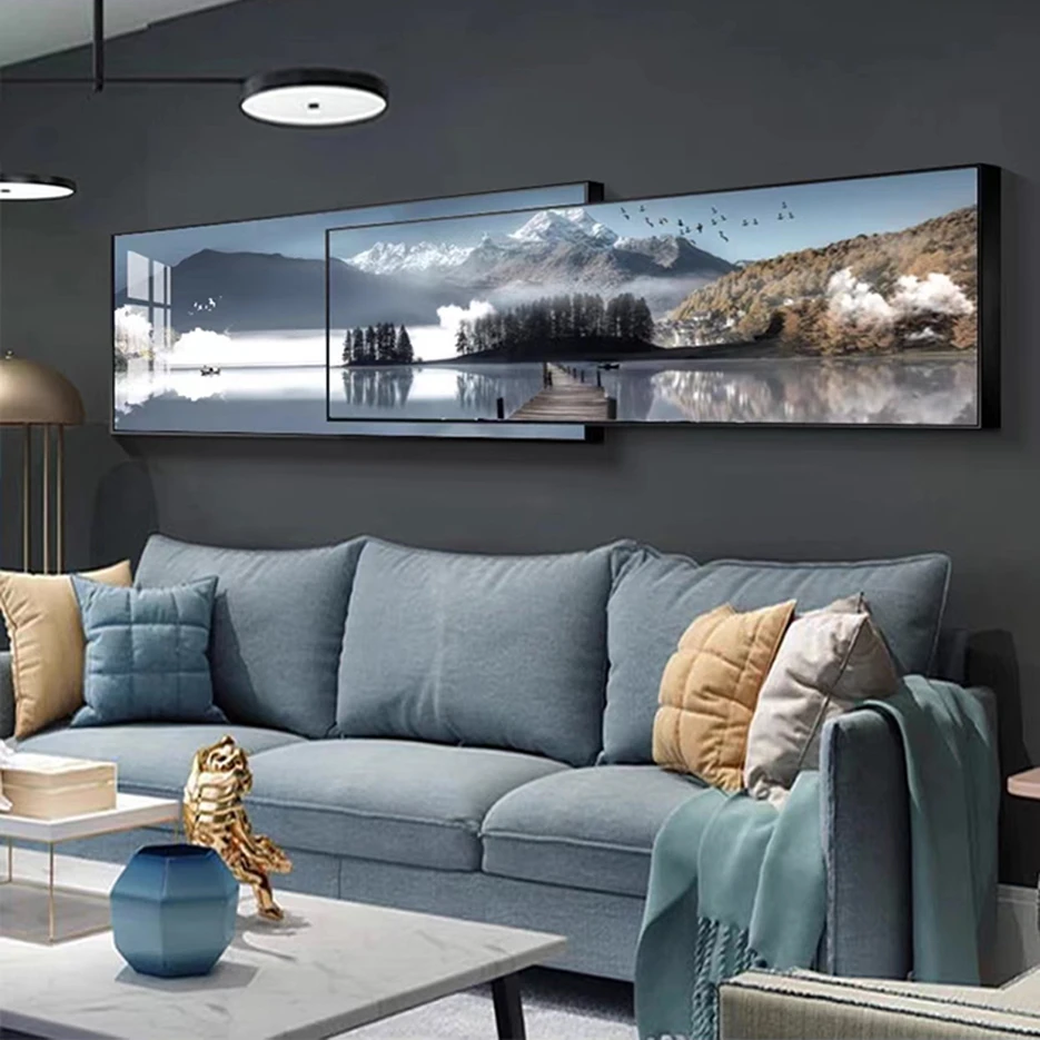 轻奢高端客厅叠加画现代风景沙发背景墙挂画办公室晶瓷镶钻装饰画