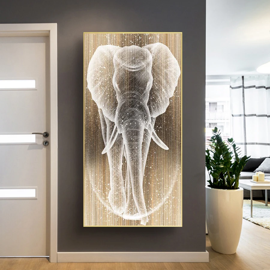 带灯光玄关装饰画大象晶瓷镶钻手工挂画走廊客厅过道尽头壁画