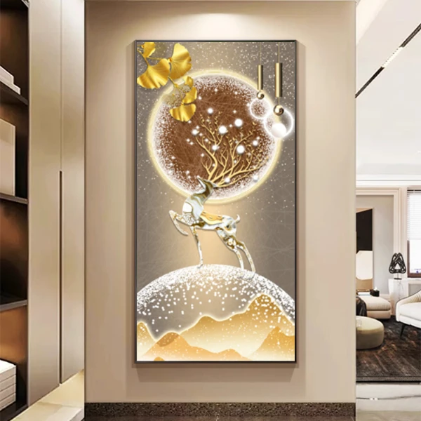 北欧现代入户门玄关不带灯装饰画轻奢简约走廊过道艺术手工晶瓷画