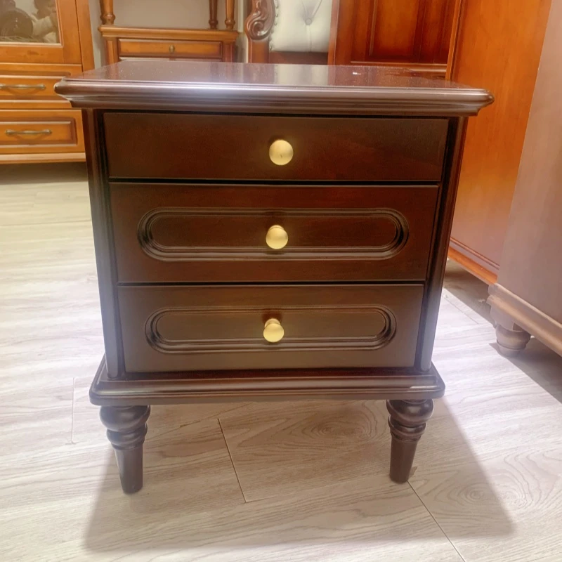 美式简约床头柜实木床边小型欧式卧室轻奢高级红胡桃色古典