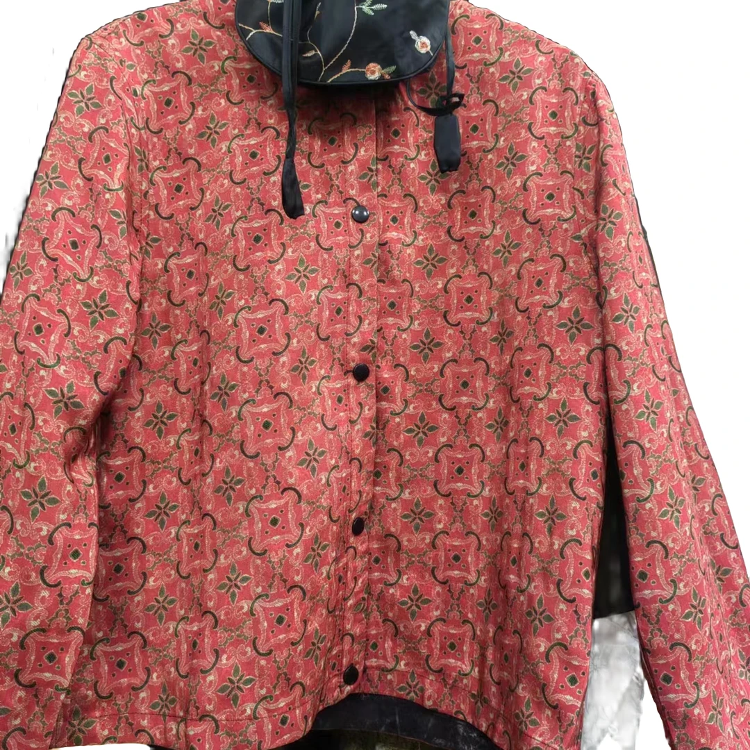 喜上眉梢典藏精工老料百搭双面穿外套碎花长袖女士保暖休闲红色