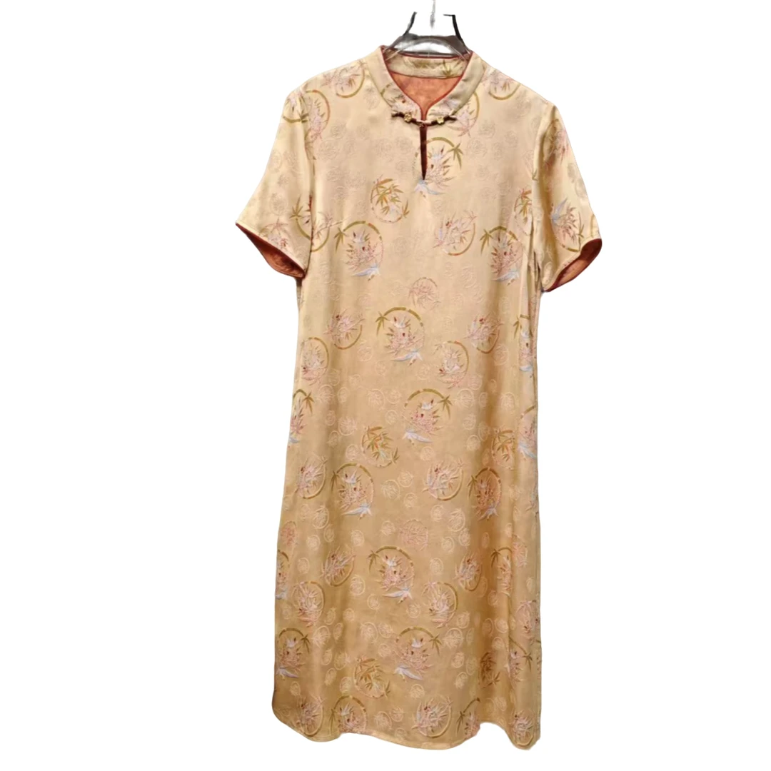 【杭云社】新中式旗袍连衣裙女夏季新款重磅花萝提花老料立领气质