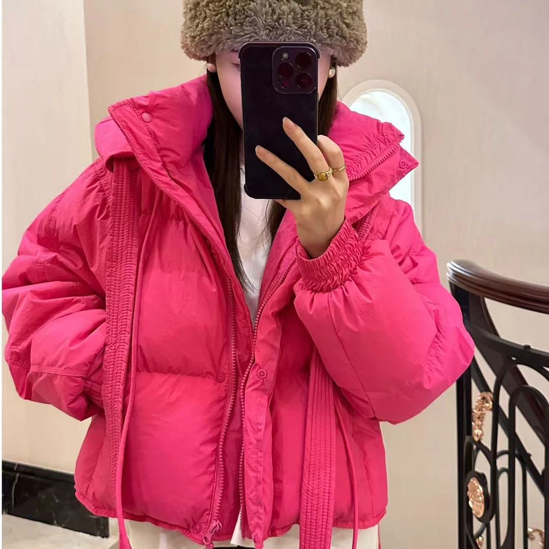 【年货节白鸭绒羽绒服】飘带款连帽高腰小个子羽绒服