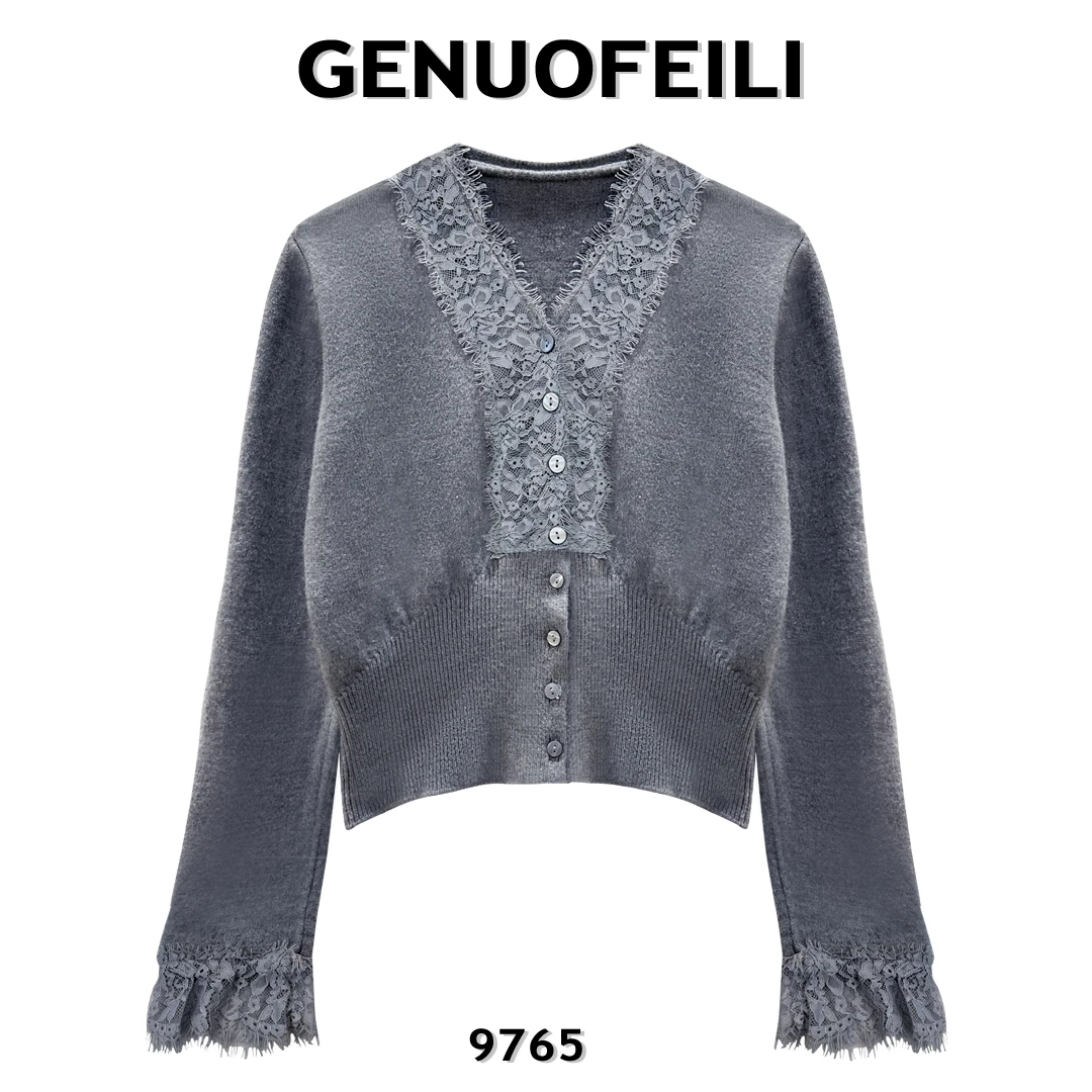 【菲姐专属】时尚气质轻奢蕾丝花边高级毛衣针织衫长袖百搭