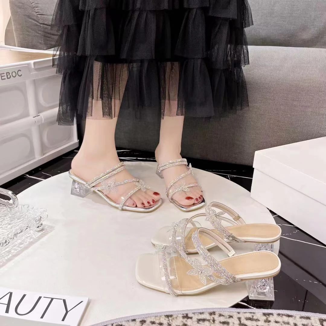 JUUSNN/巨圣夏季水晶跟拖凉鞋可两穿4646