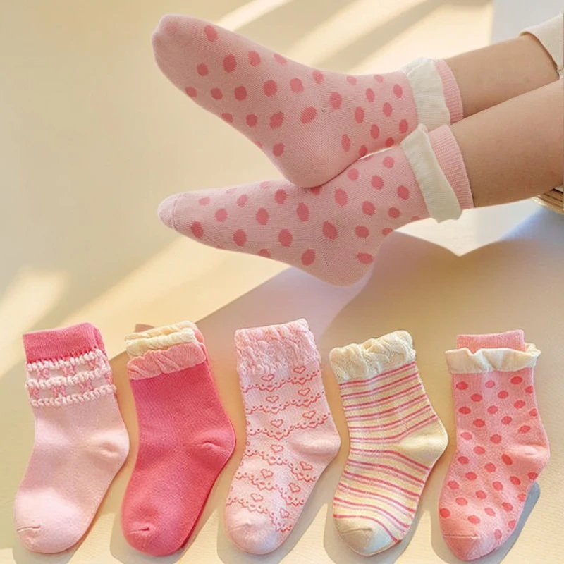 女童袜子春秋款儿童中筒袜女孩小宝宝洋气花边公主棉袜秋冬季加厚