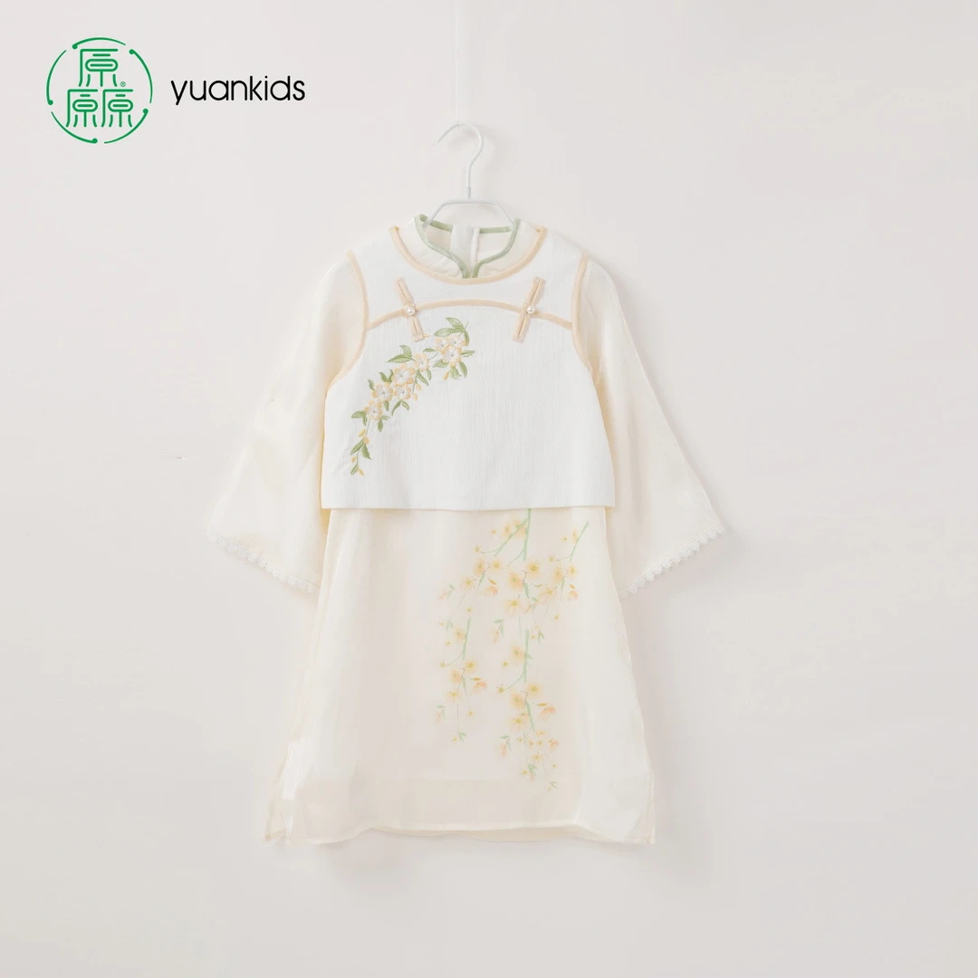 厵-2024秋季新款女童中国风旗袍连衣裙两件套-Y5730474003