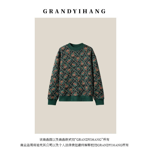 【艳姐推荐】秋冬新款休闲复古套头花卫衣23290