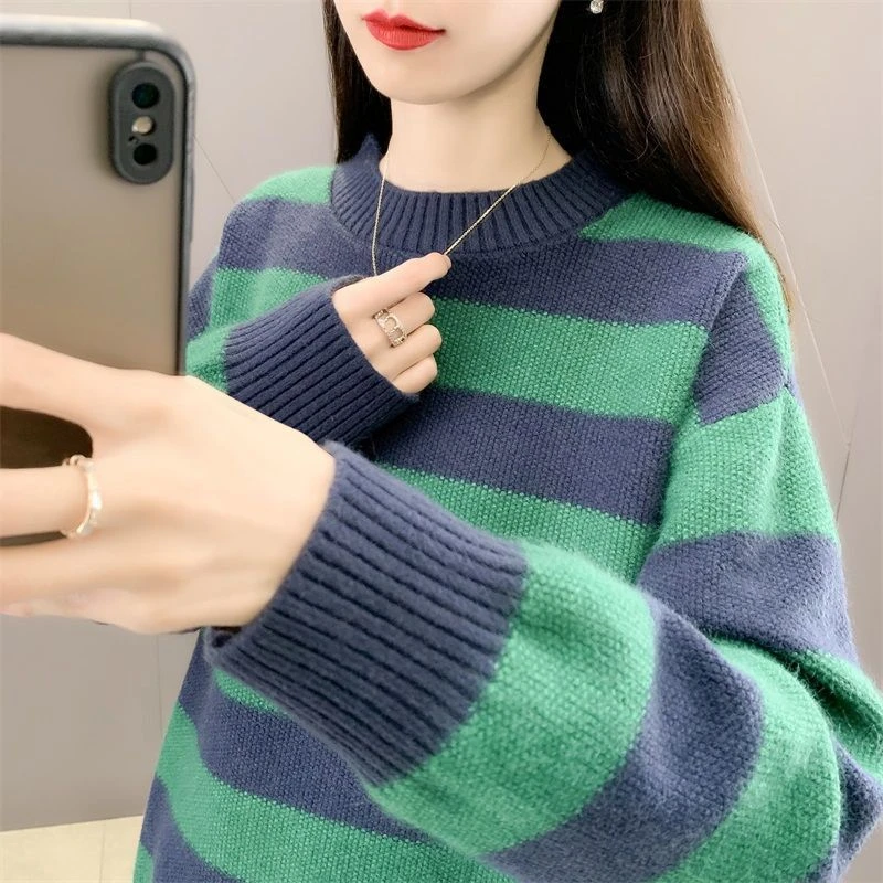 百搭加厚抗起球洋气秋冬时尚拼色毛衣女冬半高领打底衫针织衫上衣