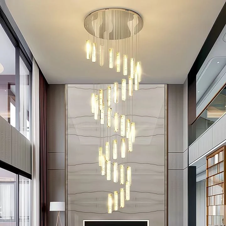 现代别墅大气酒店楼梯吊灯轻奢简约餐厅灯高档大厅水晶长客厅间灯