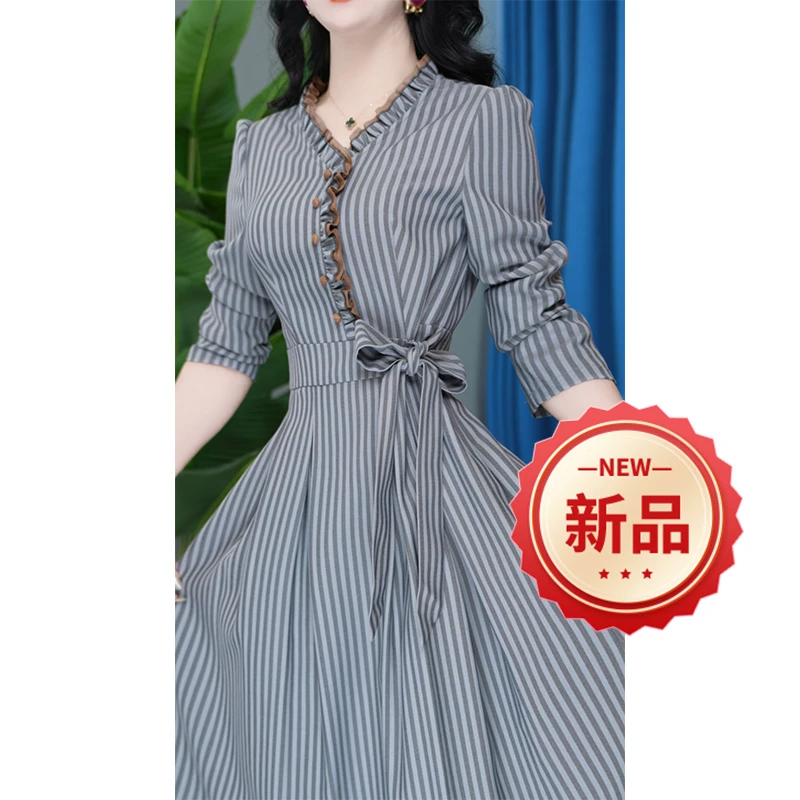 优雅时尚收腰复古气质长袖秋季女装连衣裙
