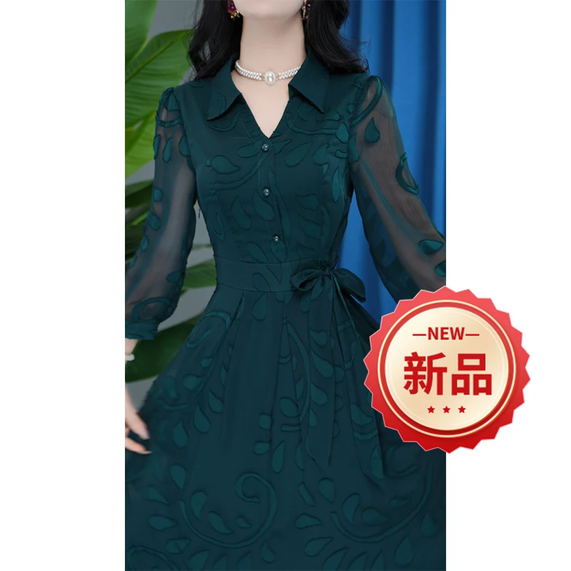 复古收腰印花时尚洋气气质修身女装连衣裙