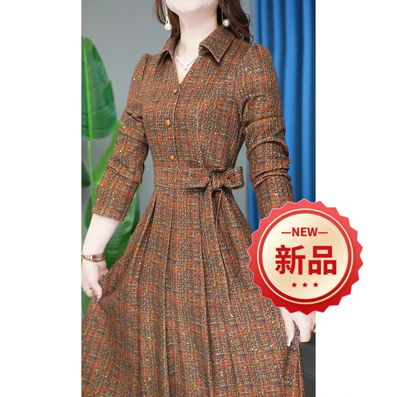 MSZ  YS-24A27-2  时尚气质长袖法式收腰修身复古女装连衣裙