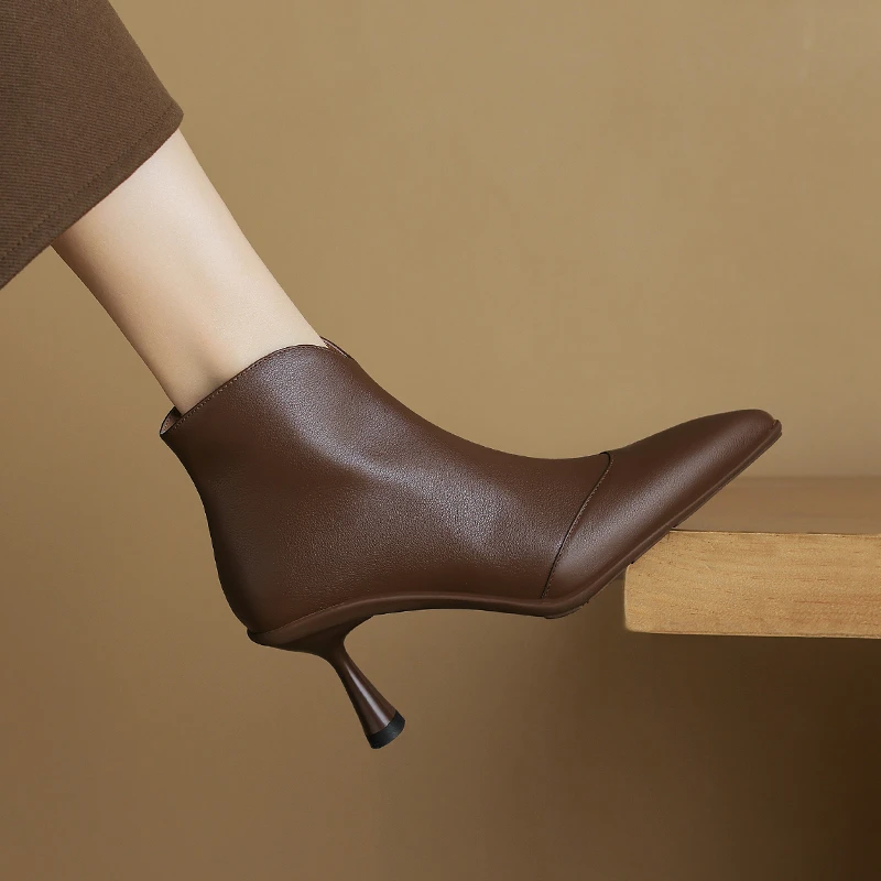 【软头层牛皮】6cm运动底不累脚高跟短靴 秋冬气质真皮百搭靴子女