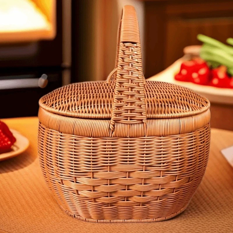 仿藤编织水果篮手提礼品篮买菜购物野餐采摘果蔬菜大号编织收纳篮