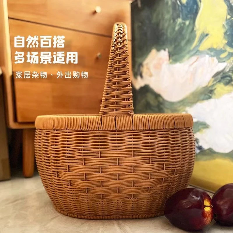 仿藤水果篮手提礼品篮买菜购物野餐采摘果蔬菜大号提篮购物收纳篮