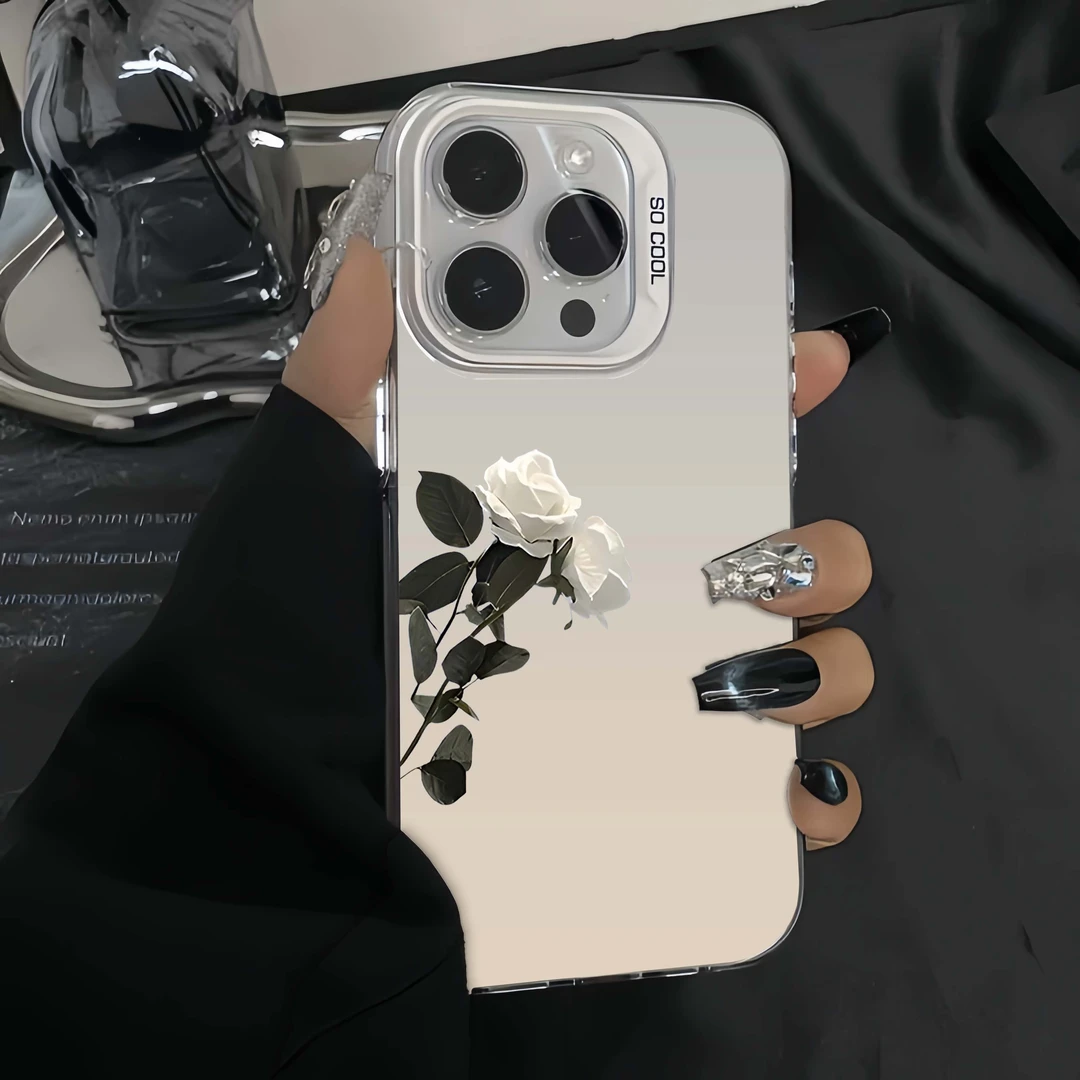 白玫瑰苹果15手机壳iPhone14Promax潮牌保护套13全包防摔12创意