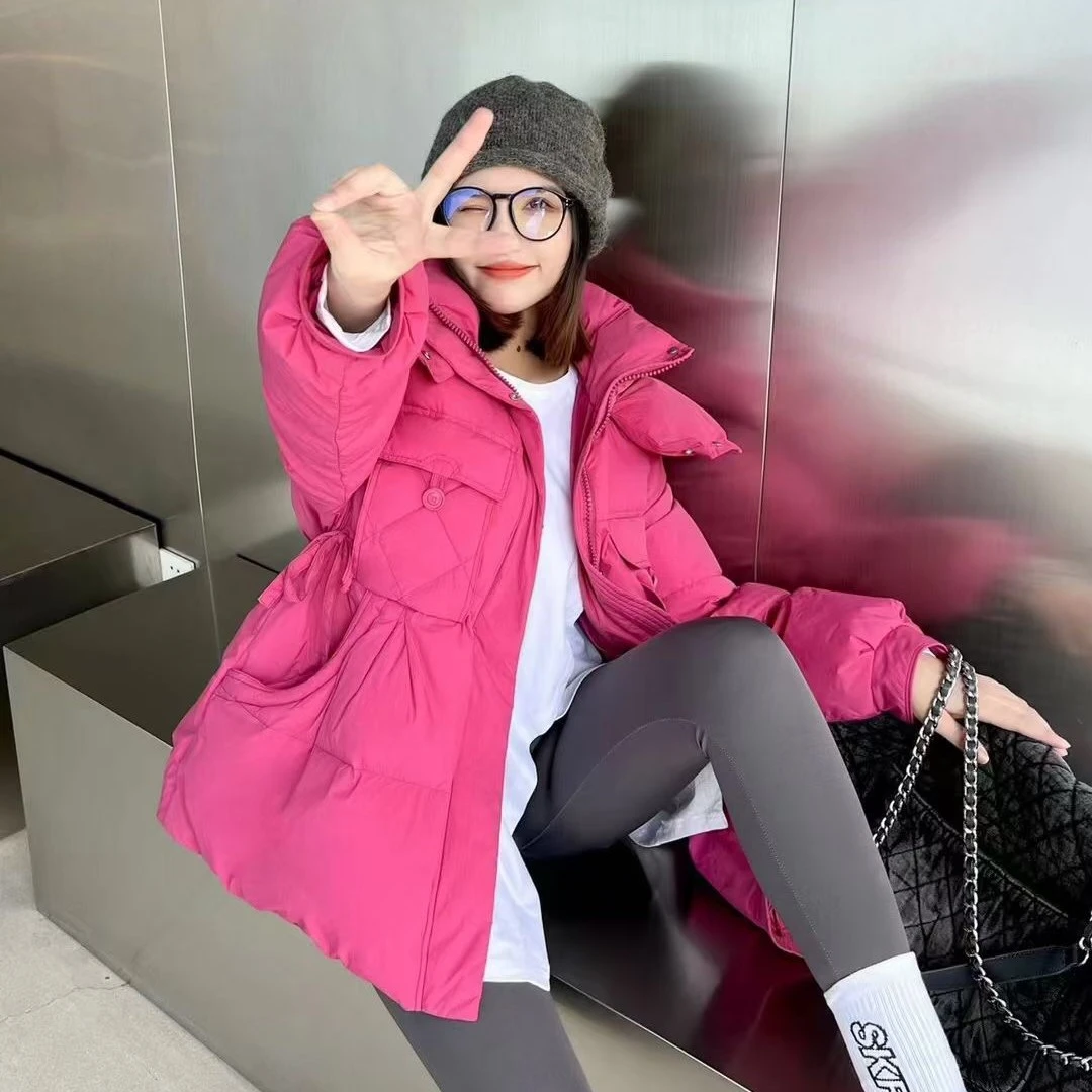 反季清仓2024新款白鸭绒羽绒服女中长款连帽加厚外套时尚修身潮牌