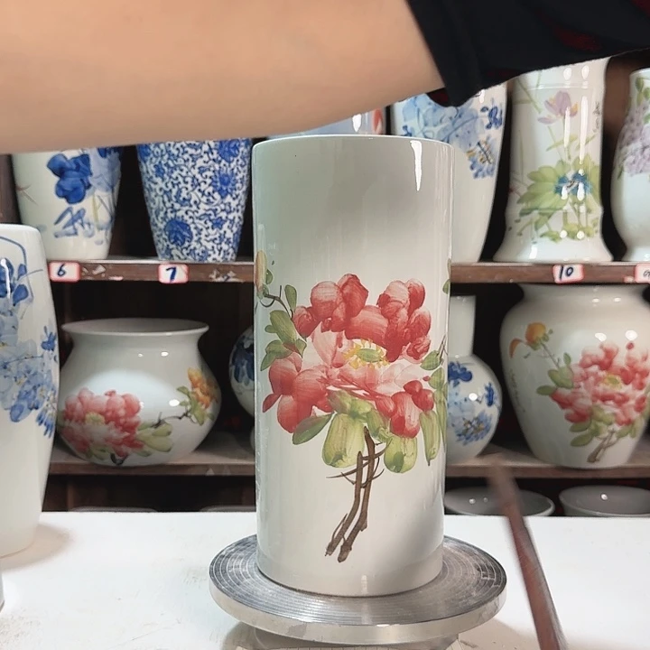 瓶高33直筒红牡丹款陶瓷大