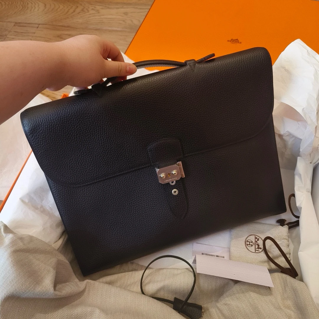 99新 Hermes/爱马仕 depeches 37 U 埃及皮 黑色 男士公文包3p9jm