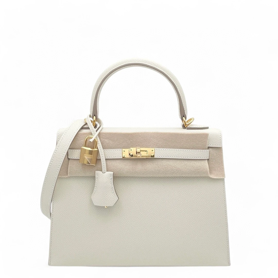 全新未使用 Hermes/爱马仕 kelly 25 W  e皮 10 奶昔白0930a3