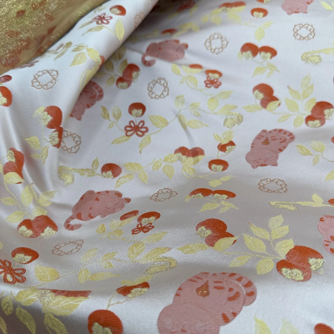 【粉色柿柿如意猫】宋锦桑蚕丝定制面料【不支持7天无理由】