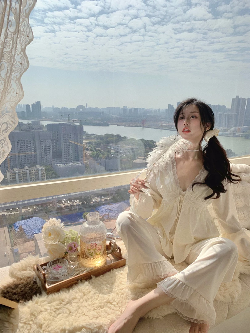 【轻奢露丝】露思同款睡衣冰雪软丝睡衣三件套轻奢吊带长袖家居套装