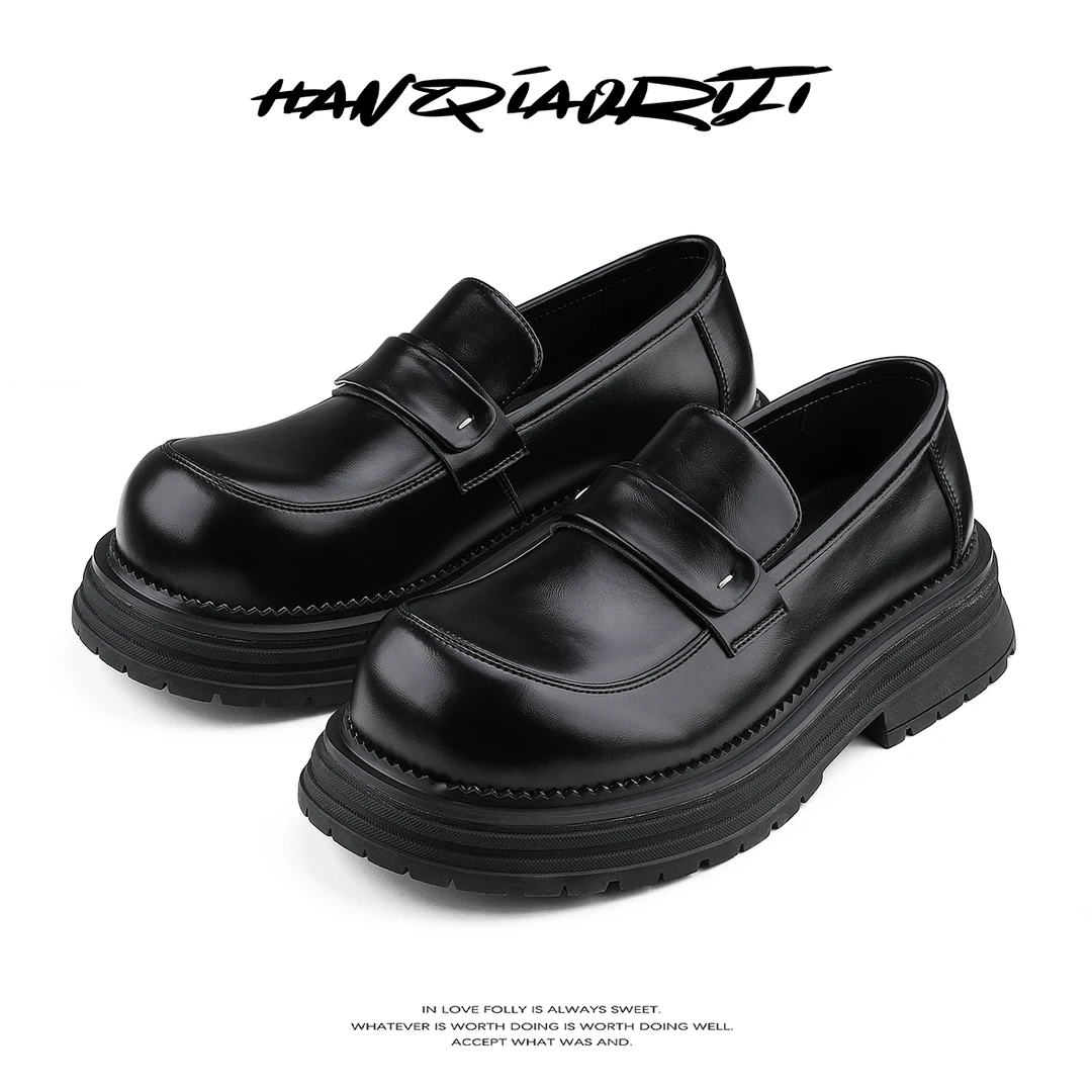 韩桥日记[黑血系列]厚底大头乐福鞋子潮男士一脚蹬套脚德比鞋潮男