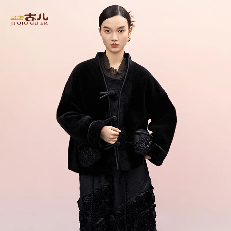 吉丘古儿机车范G244Y018环保貂厚外套显瘦气质休闲棒球领保暖中式