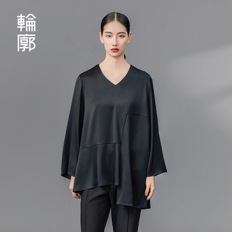 轮廓静谧女郎气质打底衫复古时尚休闲百搭宽松上衣T恤L233Y094