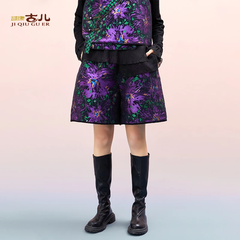 吉丘古儿烟火直筒裤新中式百搭气质立体感中裤秋冬通勤女G243K019