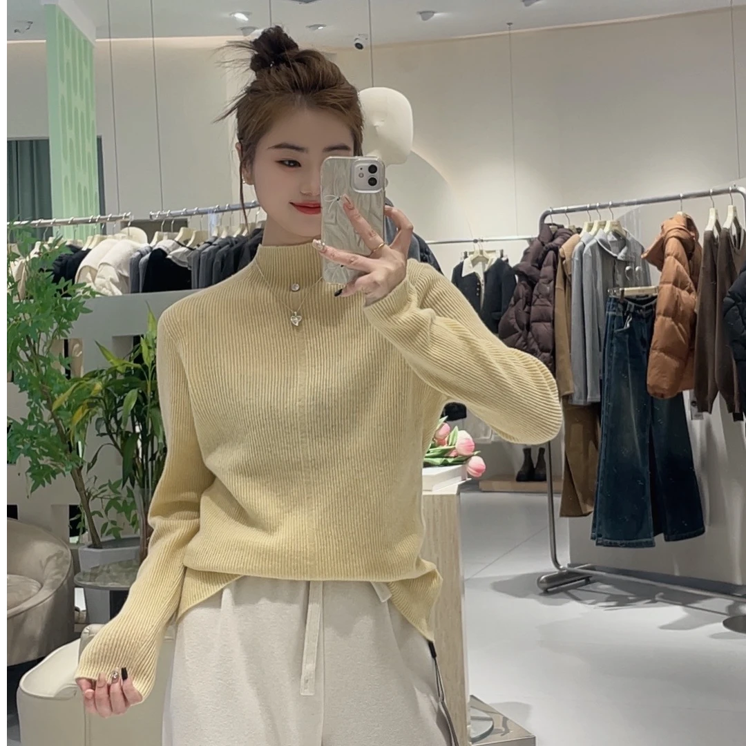 艾然 纯色简约半高领套头针织女秋冬款直筒慵懒毛衣内搭