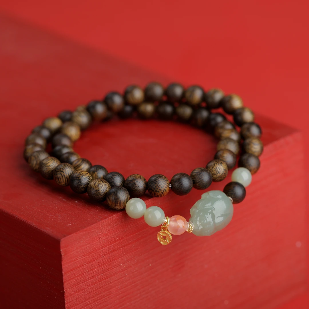 沉香手串-香港黄棋楠貔貅设计款双圈