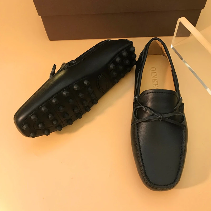 英伦软底豆豆鞋男款时尚真皮休闲黑色皮鞋一脚蹬驾车鞋懒人乐福鞋