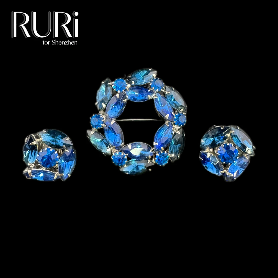 合金铅玻璃胸针 欧式朱莉安娜蓝色环形胸针套装GP