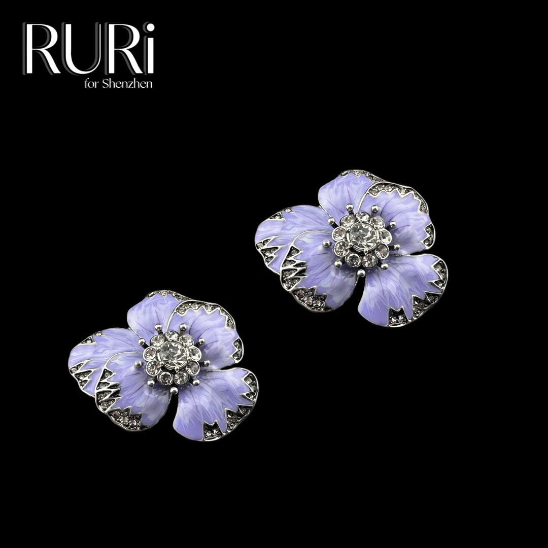 合金珐琅耳饰 RURI 复古欧美时尚紫色鸢尾花耳饰 A1979