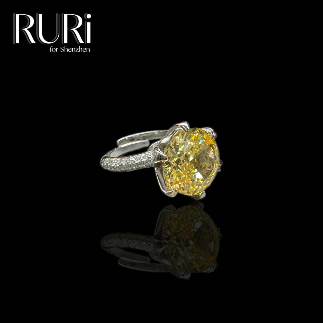 925银合成锆石戒指 RURI 简约时尚六爪高托镶嵌石银戒指 A0761