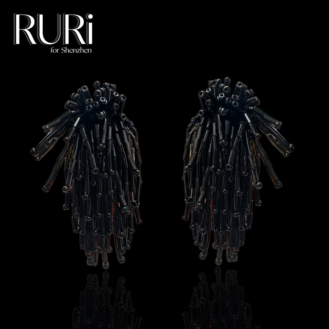 合金树脂耳饰 时尚百搭重工法式黑色烟花款耳饰扫肩 A2422