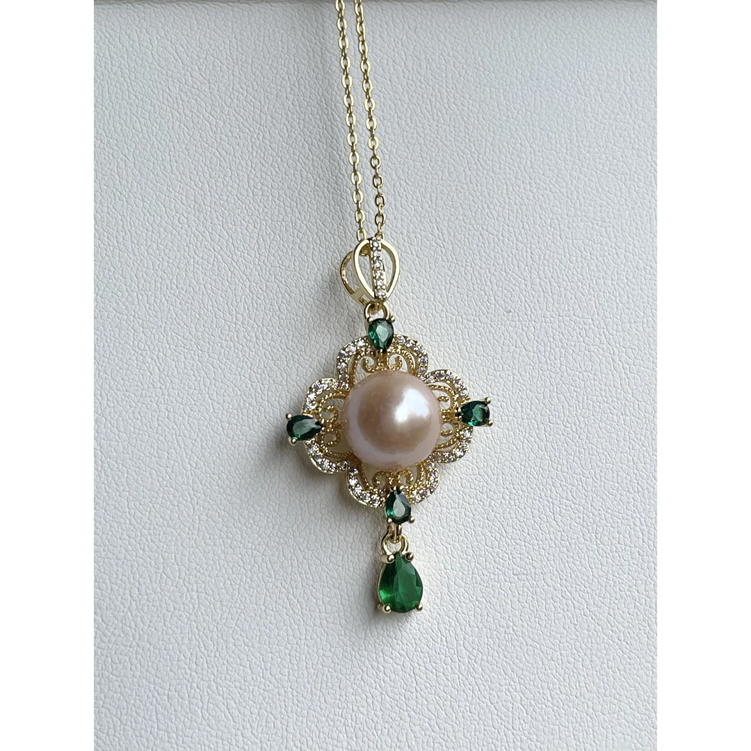 珍珠珍珠项链 气质百搭花边粉色珠珠绿色点缀项链A2383