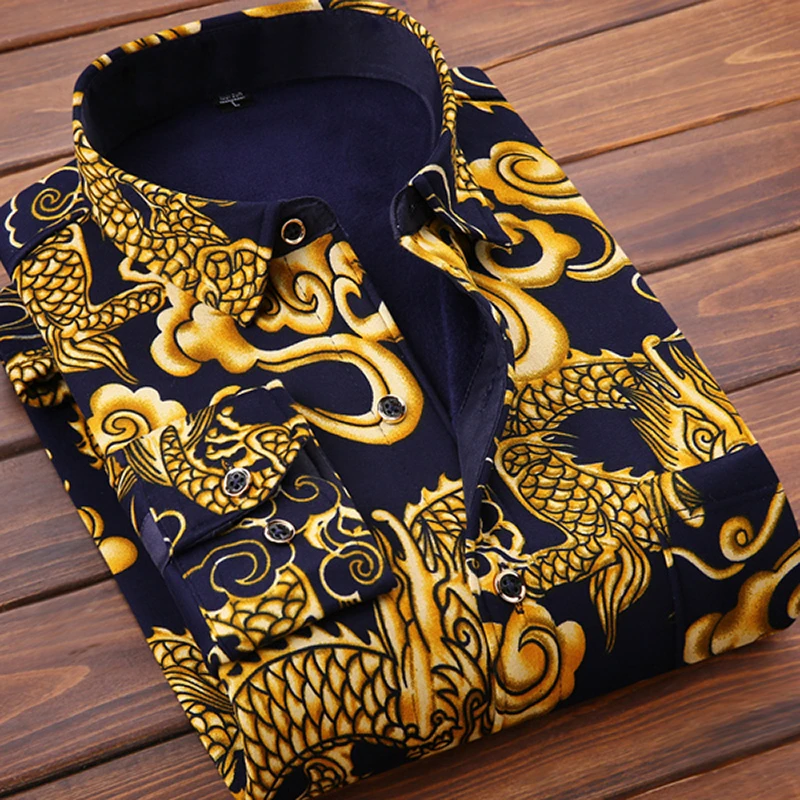 秋冬季正品男士保暖加绒加厚款长袖衬衫老年人爸爸装休闲花衬衣