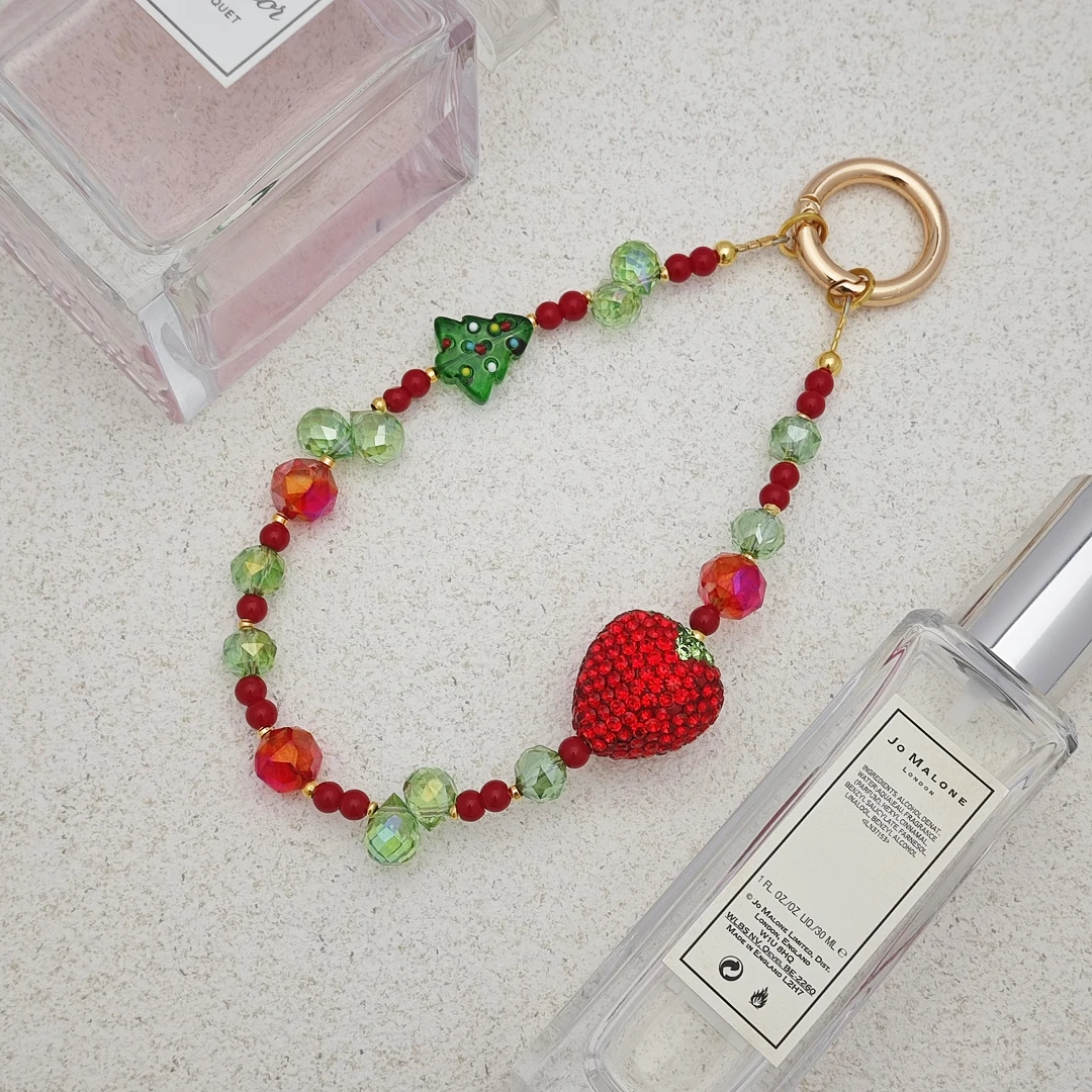 【圣诞草莓】手机链女款手工网红短款创意个性防丢