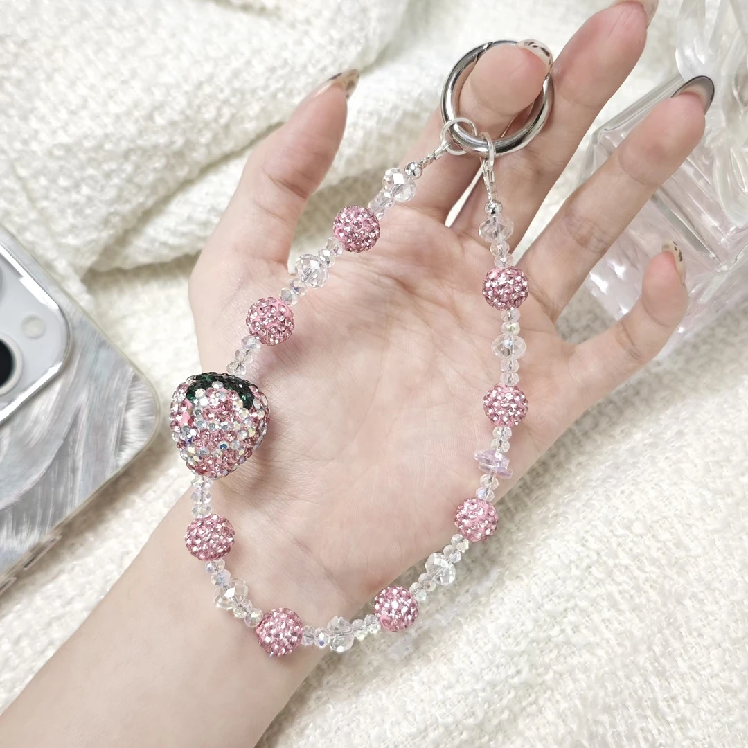 【奶油草莓】手机链女款手工通用网红短款编织爱心防丢挂绳创意手链