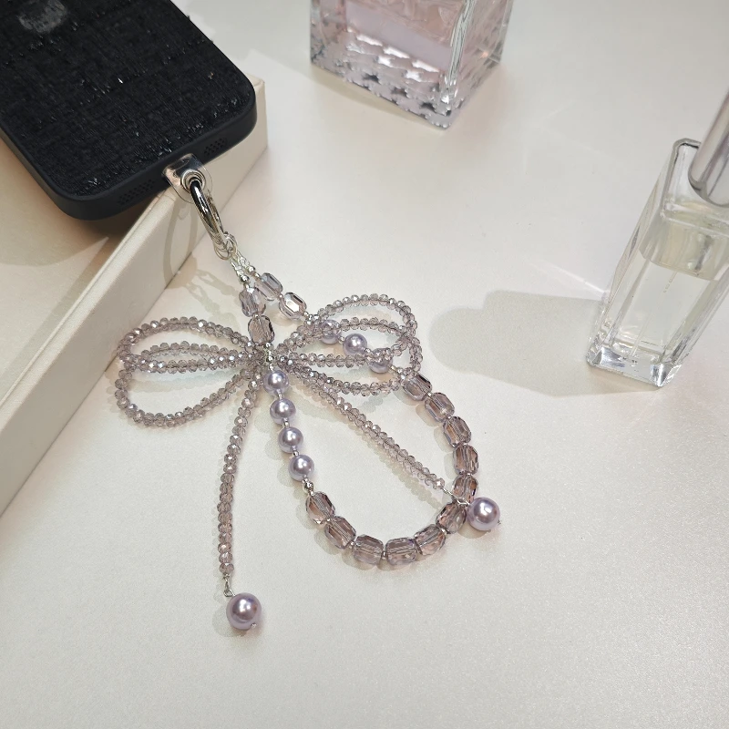 【手机挂绳钥匙扣创意通用女款】手工短款夜紫手机链防丢手提手机链